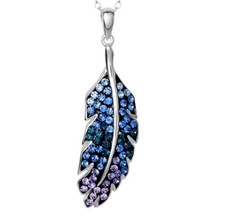 Feather Leaf Genuine Crystal Pendent 925 Sterling Silver 18" Necklace Nature