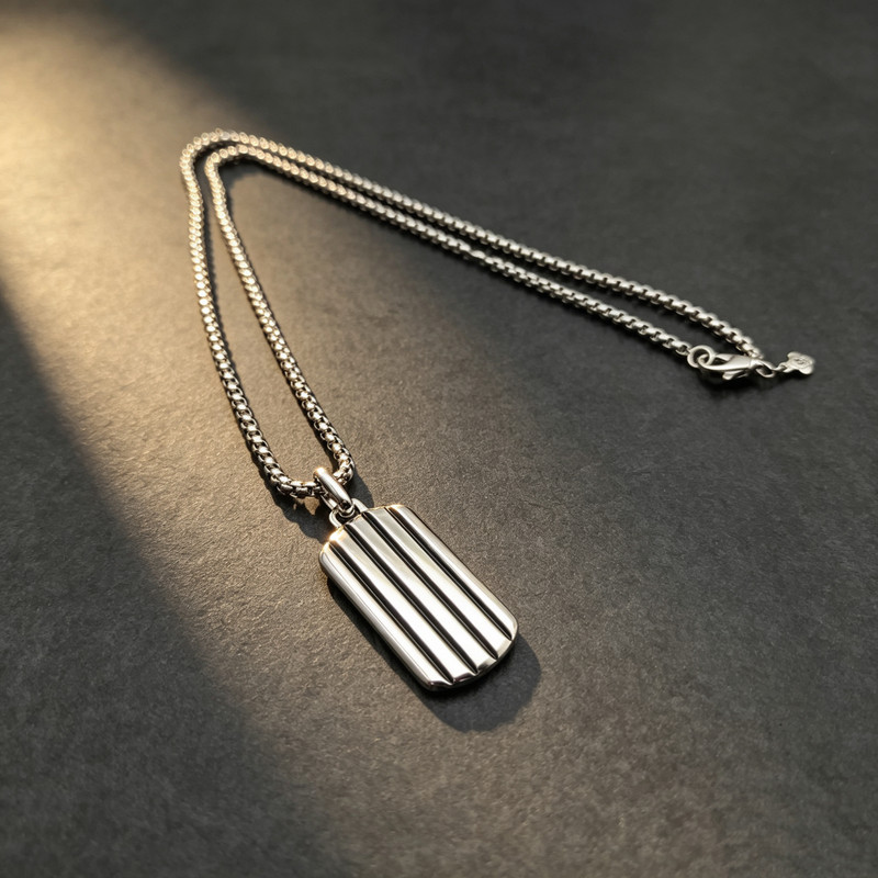David Yurman Silver 35x18.5mm Streamlined Square Pendant Necklace 19.7+2in