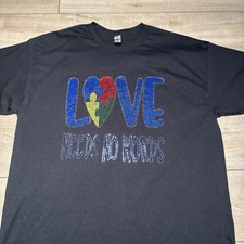 Autism Awareness Love Needs No Words Womens XL T-Shirt Black Embellished Cotton