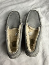 UGG Women  s Slippers US Size 9 Gray Ansley Suede Shearling Moccasin flaws 