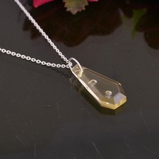 Natural Glass Lemon Topaz Necklace Pendent Coffin Shape 925 Silver Jewelry