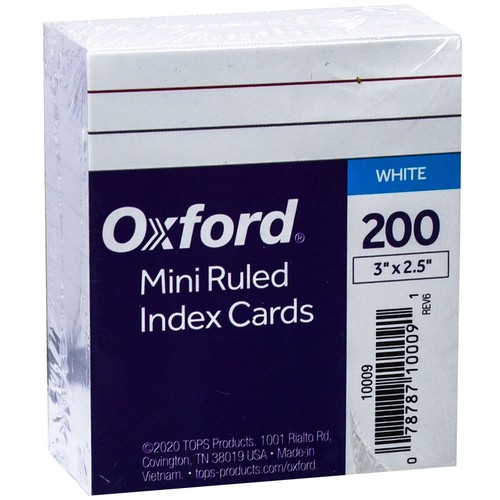 Mini cartes index à règles de taille moyenne Oxford 10009, 2,5 x 3", lot de 200 - Photo 1 sur 1