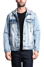Victorious Men's Distressed with Removable Hoody  Wash Denim Jacket DK109 