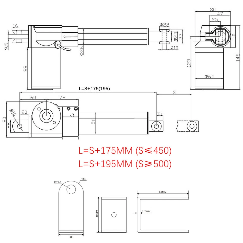 DC 24V 6000N Heavy Duty Linear Actuator Long Stroke 50MM 600MM 900MM 1000MM - Image 4 of 4