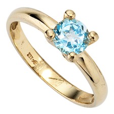 Schlichter Damenring 333 Gold 1 Blautopas hellblau Goldring 8 Karat
