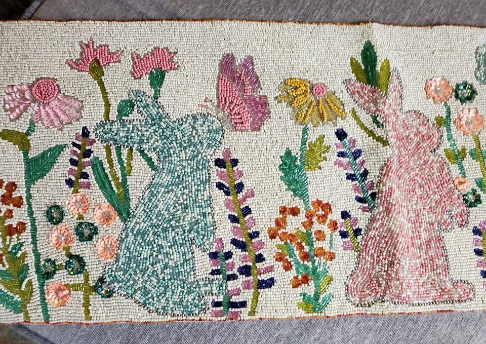 Corredor de mesa con cuentas de Pascua pastel conejito mariposa floral nuevo Foto 4 de 4