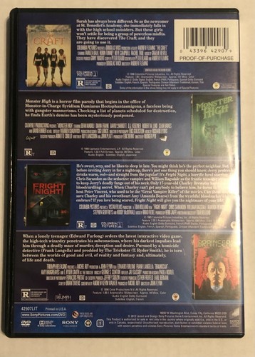 The Craft/Monster High/Fright Night/Brainscan (2013) DVD 4-Disc Set rare oop - Picture 2 of 2