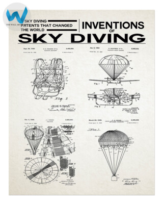 Sky Diving Patents Kunst Poster - Fallschirm Erfindungen Wanddruck 18x24 oder...