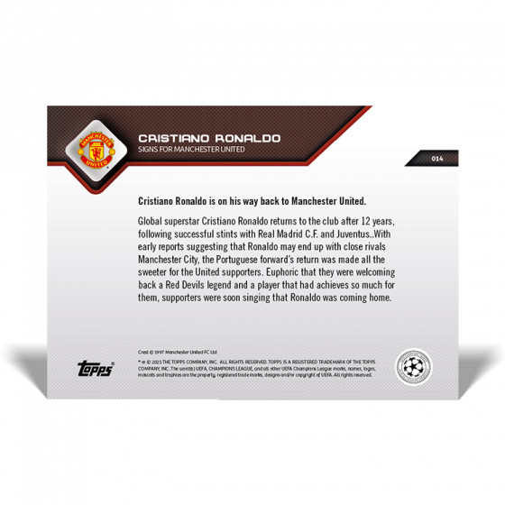 2021 TOPPS NOW UCL #14 CRISTIANO RONALDO -SIGNS WITH MANCHESTER UNITED view 2