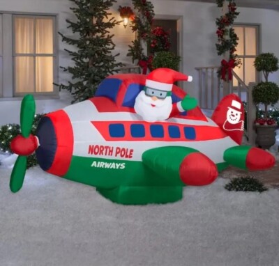 Holiday Living 4.7-ft Animatronic Lighted Christmas Inflatable Santa Plane