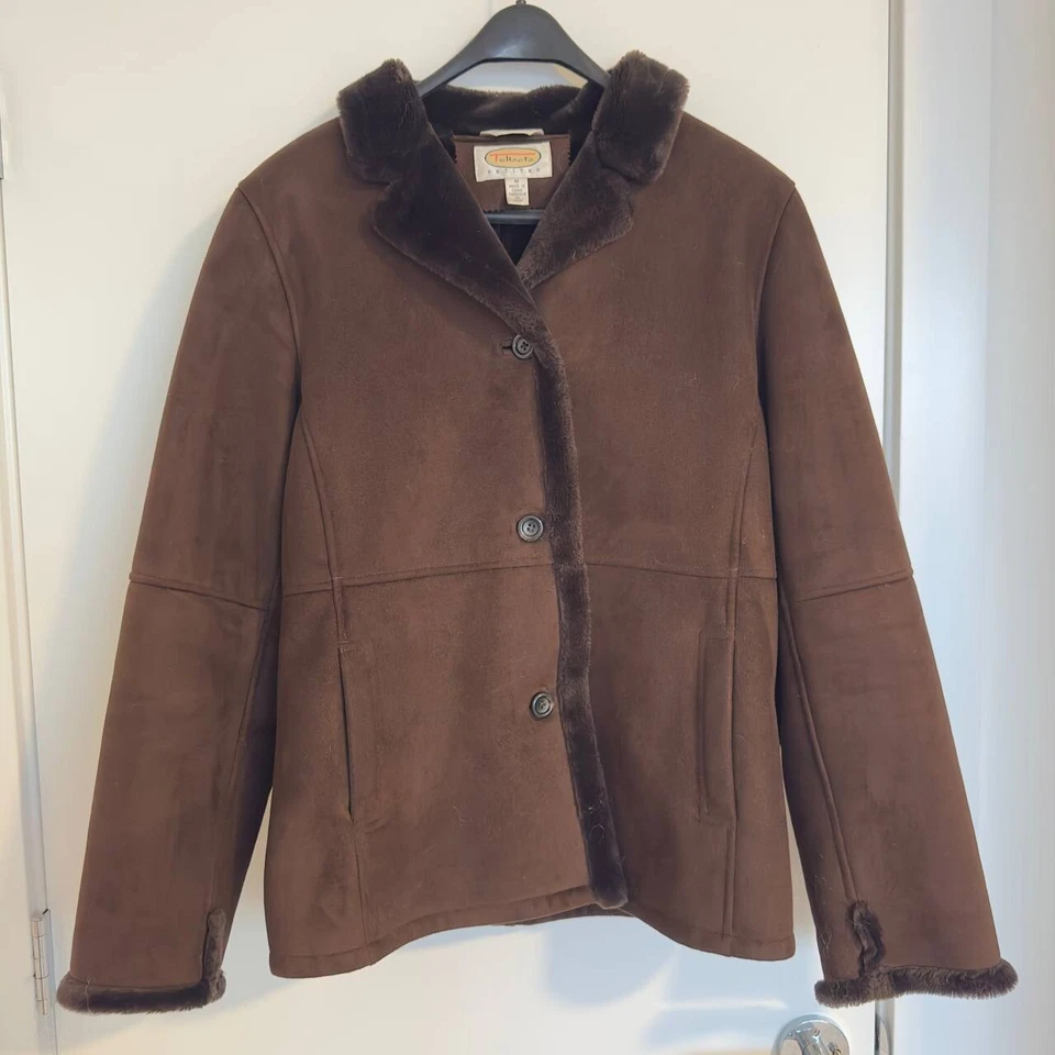 Women's TALBOTS Brown Plush Winter Button up Coat size M - Image 3 of 4