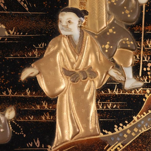 Japanese Lacquer Wall Hanging Panel Gold Landscape & Buddhist Monk Meiji Era - Picture 7 of 19