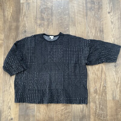 J Jill PureJill Shirt Women's M Black Gray Patchwork 3/4 Sleeve Loose