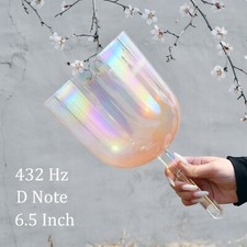 Clear Crystal Singing Bowl Handle D Note 432Hz Cosmic Light Orange 6.5" Case