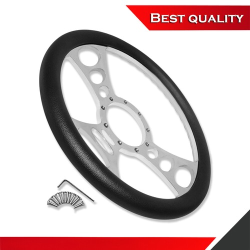 9 Bolt 14" Chrome Billet Aluminum Steering Wheel Cruisin w/ Half Wrap Leather - Bild 2 von 5