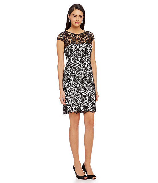 Adrianna Papell Cap Sleeve Black Lace Cocktail Sheath Dress Sz 2 Retail  $180 | eBay
