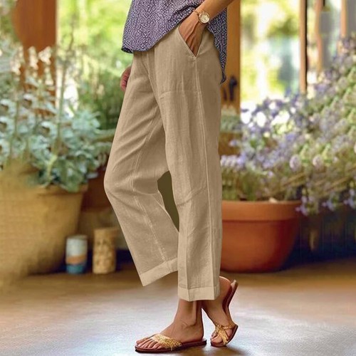 Summer Womens Ladies Cotton Linen Loose Casual Harem Pants Drawstring Trousers - Picture 17 of 34