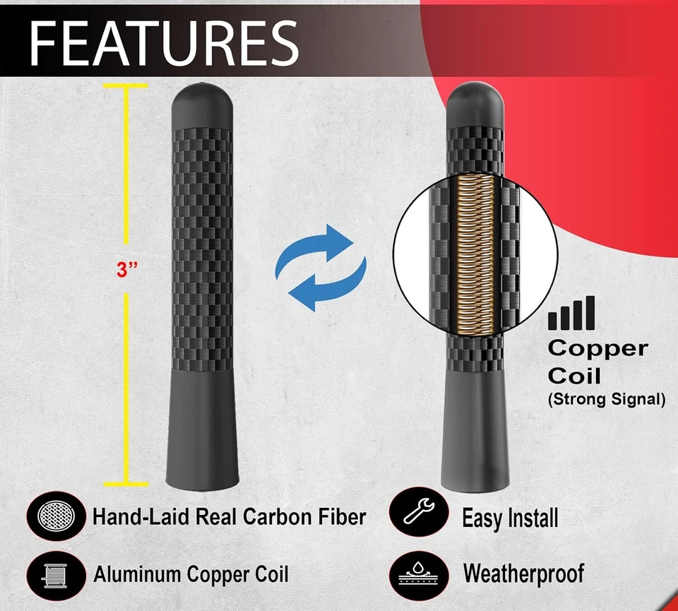 3" Short Antenna Mast Radio Areial AM/FM Carbon Fiber For Mercedes Benz W213 US - Imagem 3 de 4