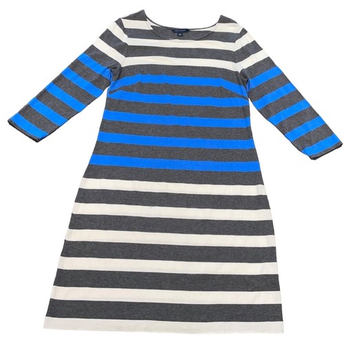 Tommy Hilfiger Black White Stripe Knit Dress 3/4 Sleeve Sz L | eBay
