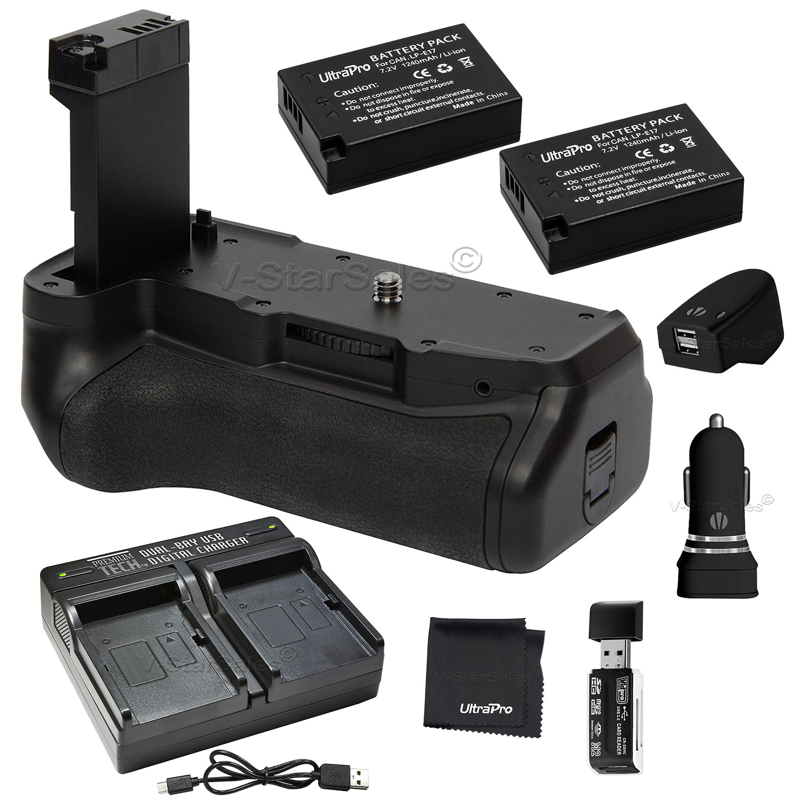 Battery Grip for Canon T7i, 77D+ 2x LPE17 Battery + AC/DC USB Dual
