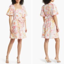 New! Eliza J. Floral Print Puff Sleeve Eyelet Cotton Dress, size 8