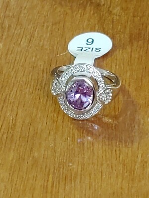 Fashion Amethyst & White Topaz Silver Ring, Size 6