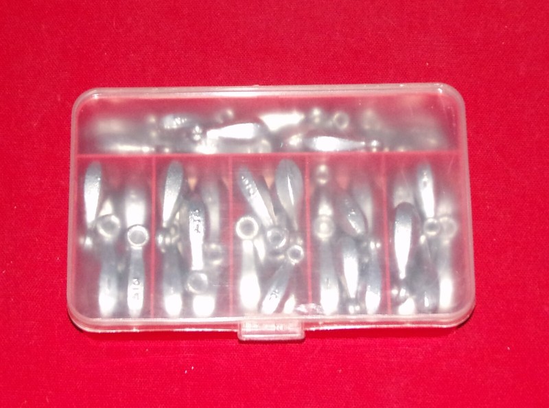 fishing sinkers, 1/2, 3/4, 7/8, 1, 1 1/2, 2oz USA, lead weights tackle box
