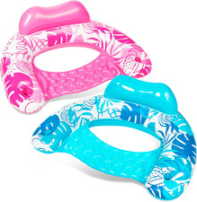 Inflatable Pool Floats Adult,2 Pack Pool Chairs with Cup Holders,Blow up Floats