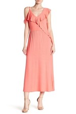 The Vanity Room 158590 Women's Ruffle Shoulder Knit Maxi Dress V-neck Sz. Large