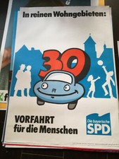 Plakat SPD Bayern Tempo 30 in Wohngebieten 1980er Original DIN A0 Top!