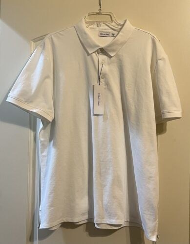 UVP $ 69,50 NEU MIT ETIKETT CALVIN KLEIN WEISSES KURZÄRMELIGES PREMIUM POLOSHIRT FÜR HERREN GRÖSSE XL