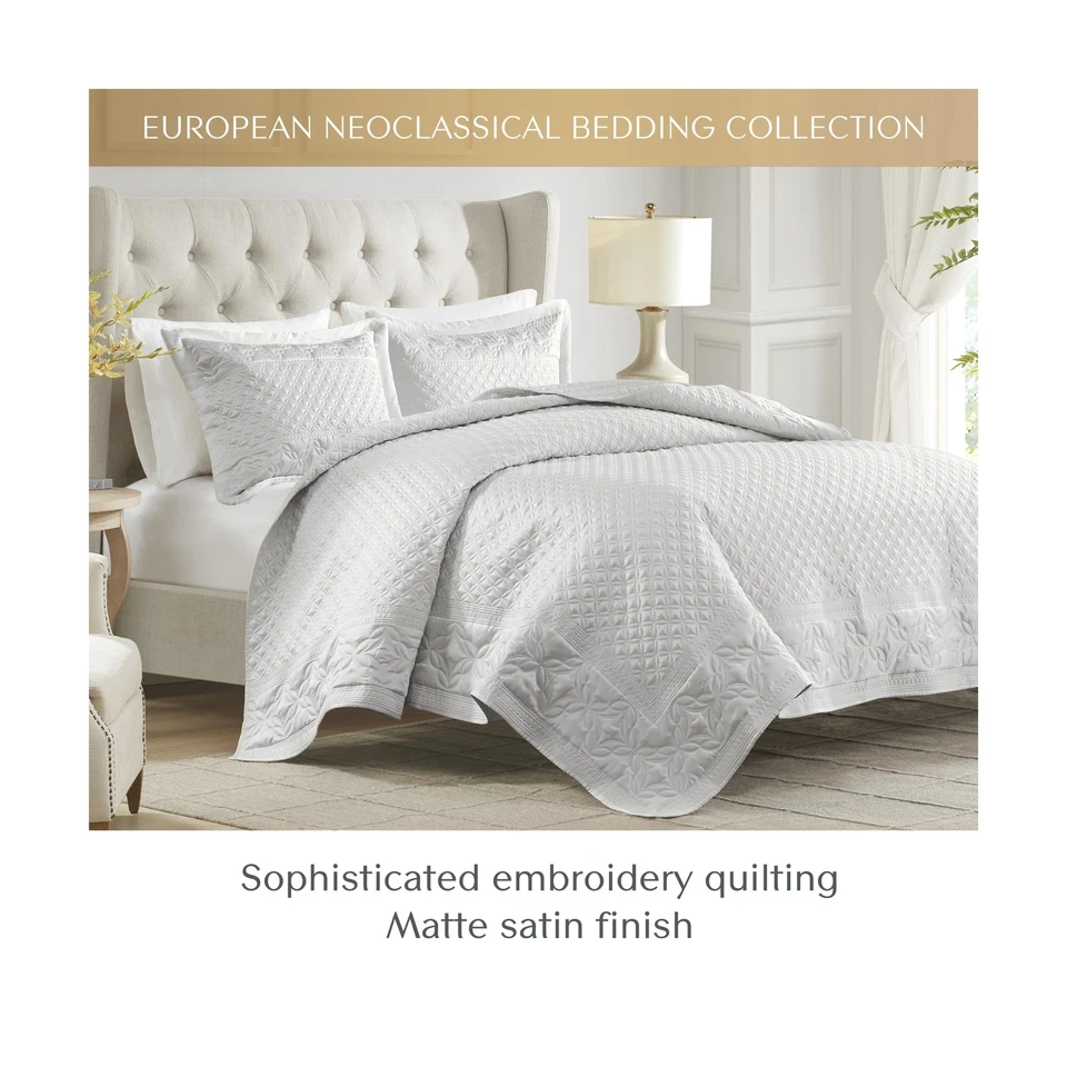 CROSCILL Quilt Set Luxe Ornamental Motif Embroidery Quilting, Oversized Cover... - Image 2 of 4