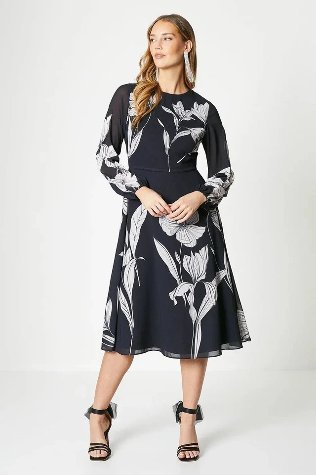 Vestido Ex Coast Midi Para Mujer Negro Blanco Colocación Monocromo Forrado en Orquídea Foto 2 de 4