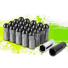 JDM ALUMINUM GUN METAL M12X1.25 23MM OD 29MM LUG NUTS+24MM CAP 20PC/SET+ADAPTER