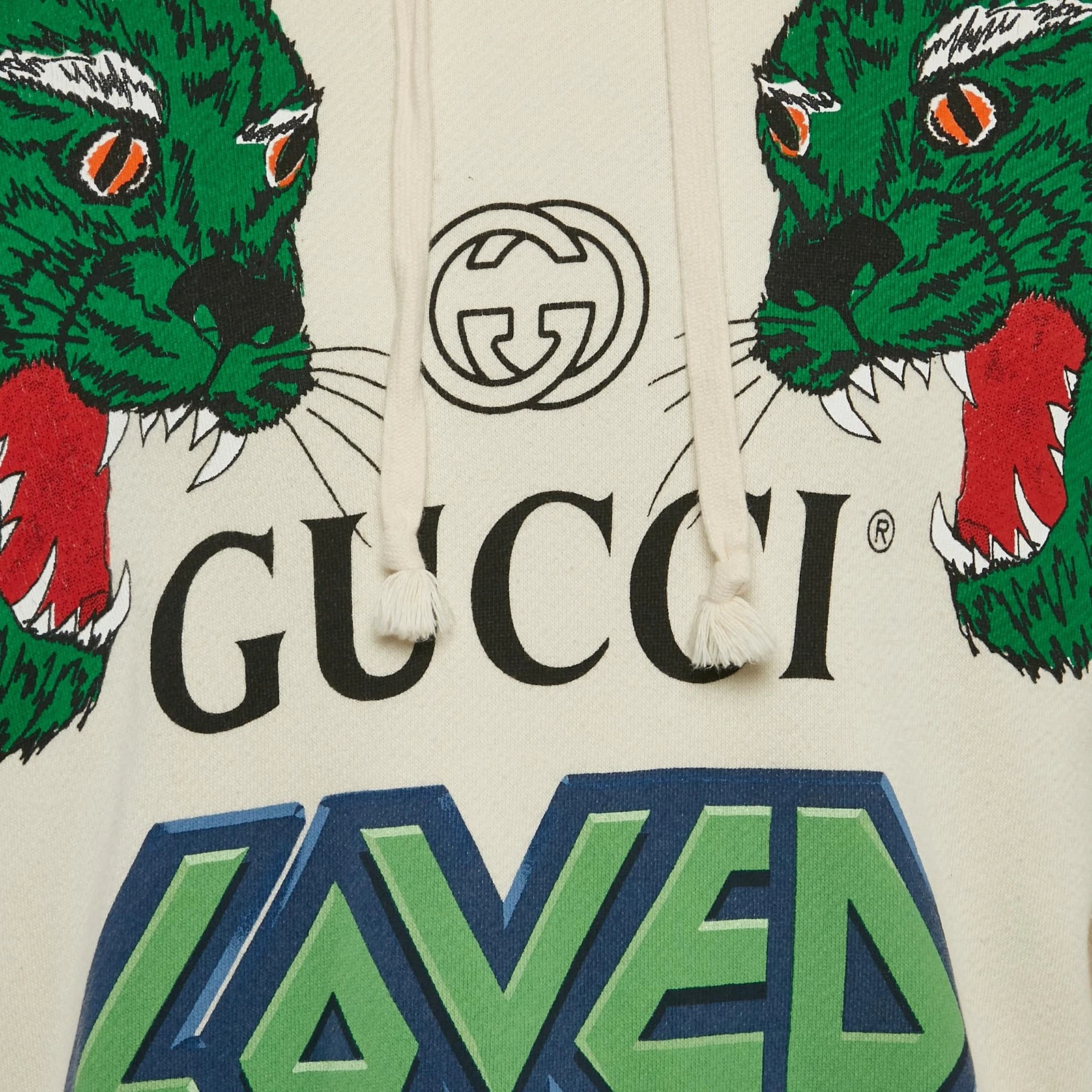 Felpa con cappuccio Gucci Off White in cotone con stampa tigre S