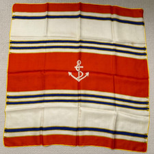 Vintage 28" silk scarf anchor gold rope red white blue stripes USA 4th