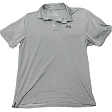 Under Armour Polo Shirt Mens Large L Striped HeatGear Casual Golf Rugby Stretch