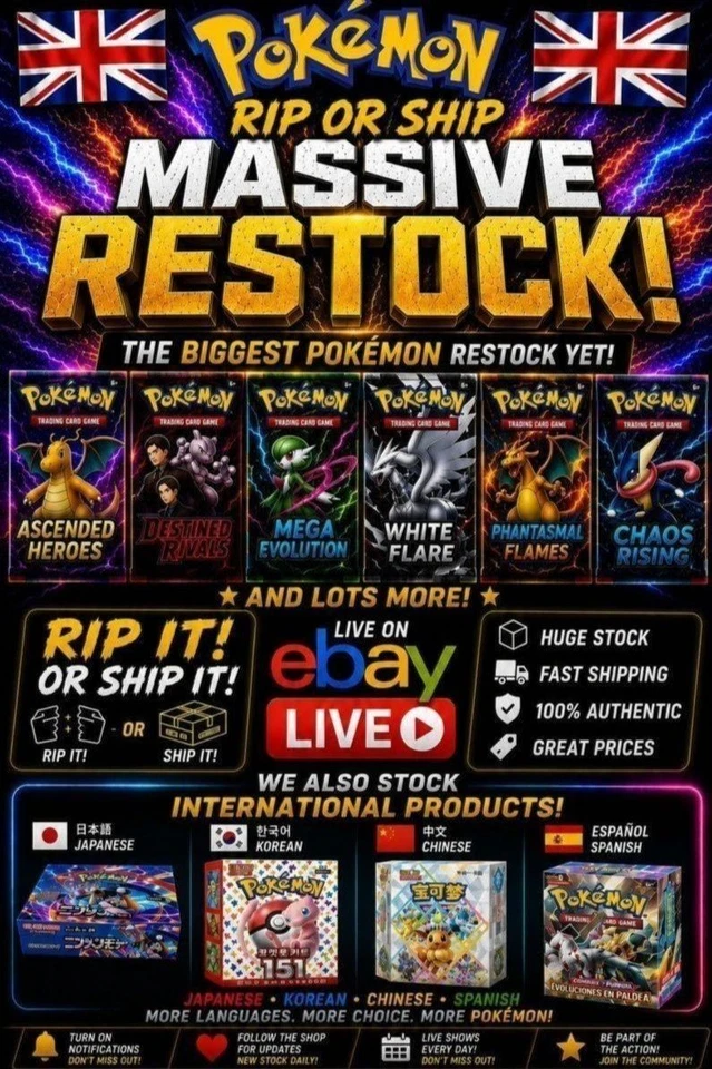 Rip & Ship! Ascended, £1 Starts, Pokemon and Lorcana! Packs, Boxes and More