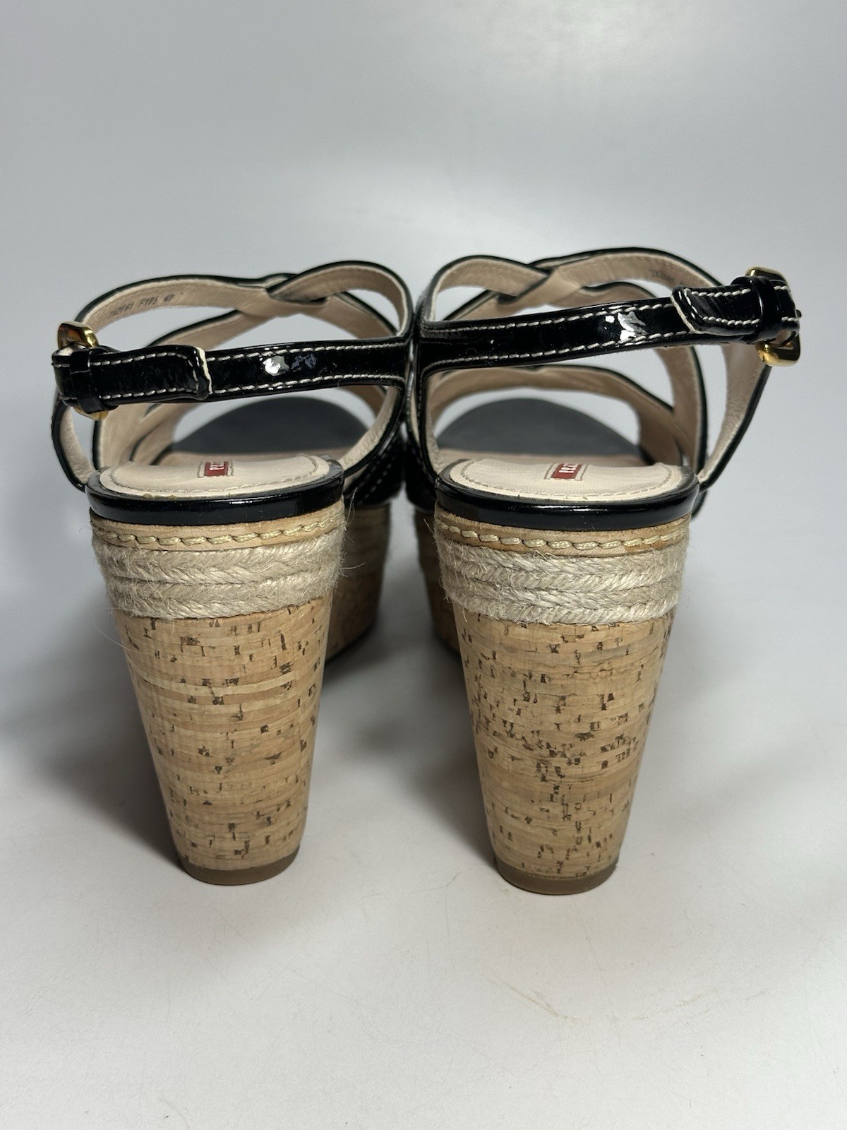 Prada Black Patent Leather Espadrille Wedge Back Strap Sandals ~ Sz 40/9.5 ~ NIB image 9