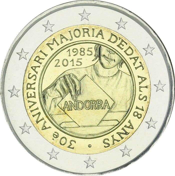 Andorre Majorité à 18 ans - 2 Euros Commémo. 2015  frappe BU
