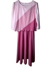 Vintage Good Times Pink Colorblock Midi Dress Long Sleeve Pleated Size 15/16