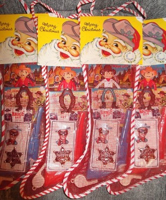 Retro Vintage 15'' Mesh Net  WESTERN Christmas Stocking 1960s-80s Old Stock TOYS