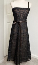 BCBGMAXAZRIA Blk/Brown Flocked Sheer Dress Spaghetti Strap NY Eve Cocktail Sz 6