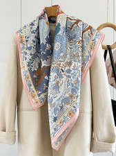 100 Mulberry Silk Square Scarf Neckerchief Women Lunar Deity print Wrap 88X88cm