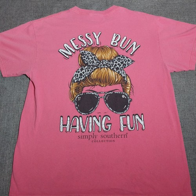 #ad Women#x27;s Simply Southern T Shirt Large Messy BUN Having Fun $9.95
