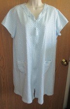 MISS ELAINE floral print cotton bld zip front robe duster sht slv housecoat sz L
