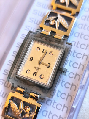 SWATCH+SQUARE+SUBM113G PREVIOUS LEAVED+SILBERN+NEU/NEW