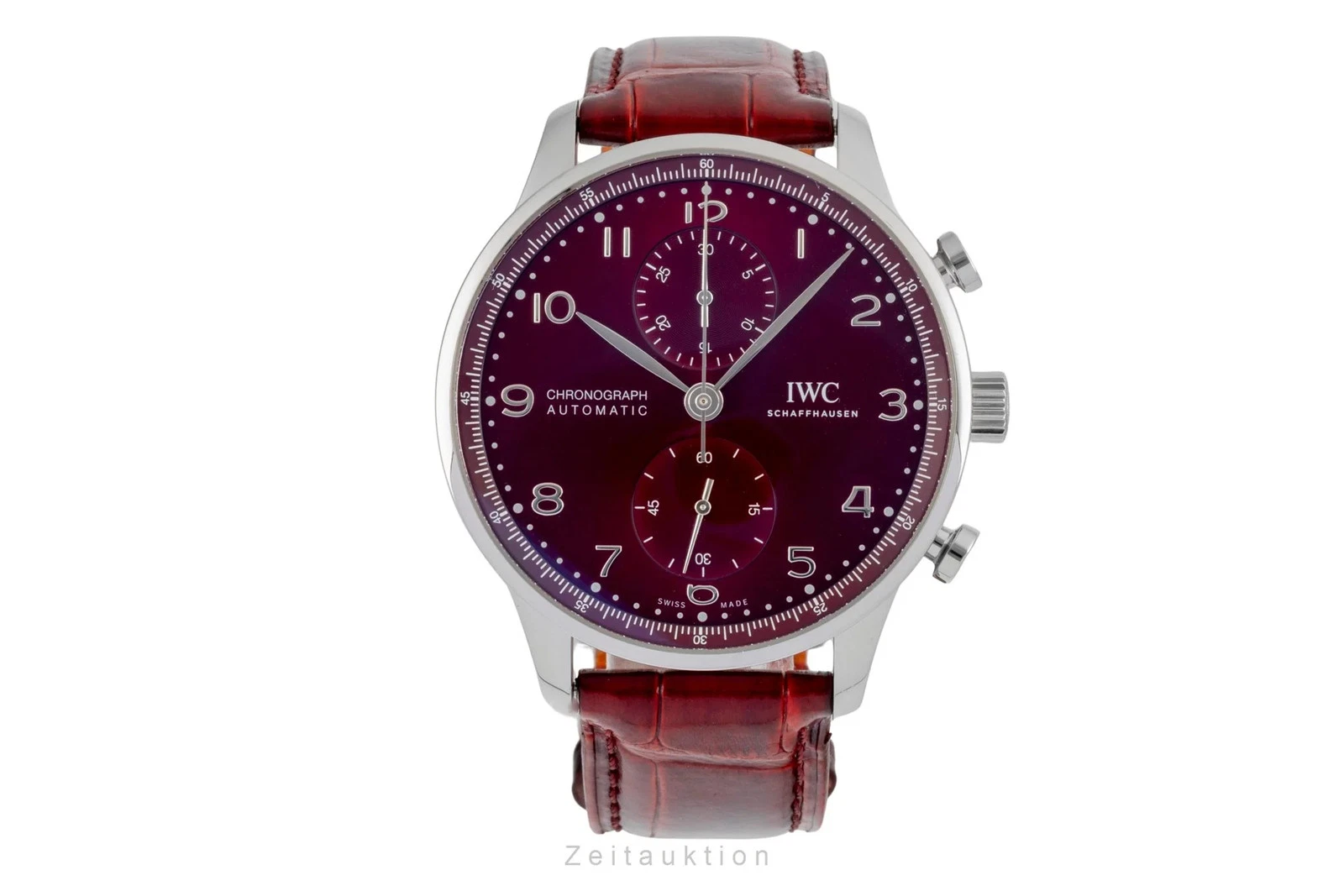 IWC Portugieser Chronograph IW371616 – Automatik Herrenuhr aus Edelstahl mit rotem Zifferblatt