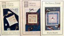 3 The Drawn Thread SAMPLERS & PIN CUSHION Cross Stitch Charts w/Charms & Buttons