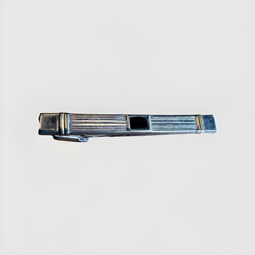 Vintage Silver Tone Gold Black Geometric Tie Clip Dress Shirt Art Deco - Picture 5 of 8
